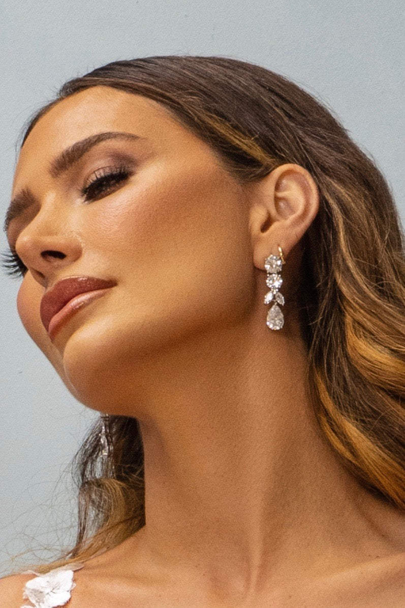 Briar Floral Dangle Earrings from Anna Bellagoi. Model Bride