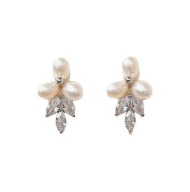 Eleanora Pearl Cluster Earrings from Anna Bellagio. Three pearl clustered with Cubic Zirconia
