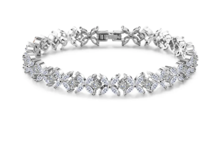 Serafina Floral Bridal Bracelet from Anna Bellagio Marquise shaped cubic zirconia stones make a floral pattern