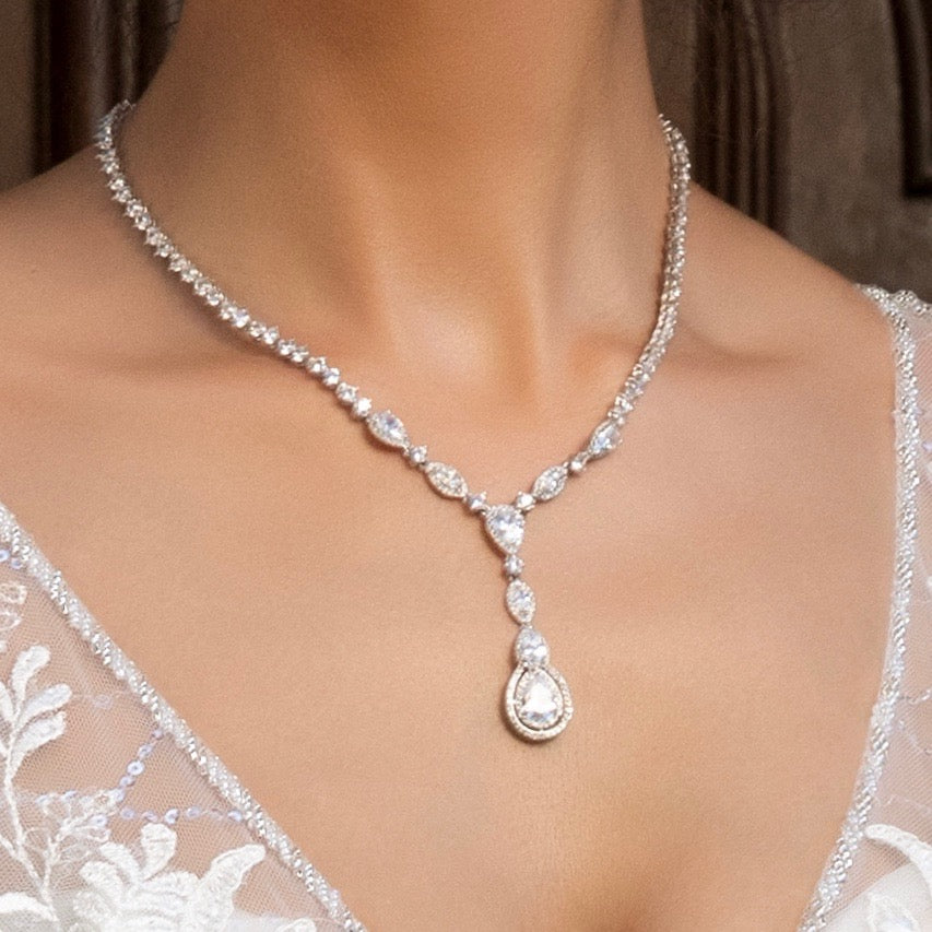 Airelle Cubic Zirconia Necklace on Model showing her neck only.