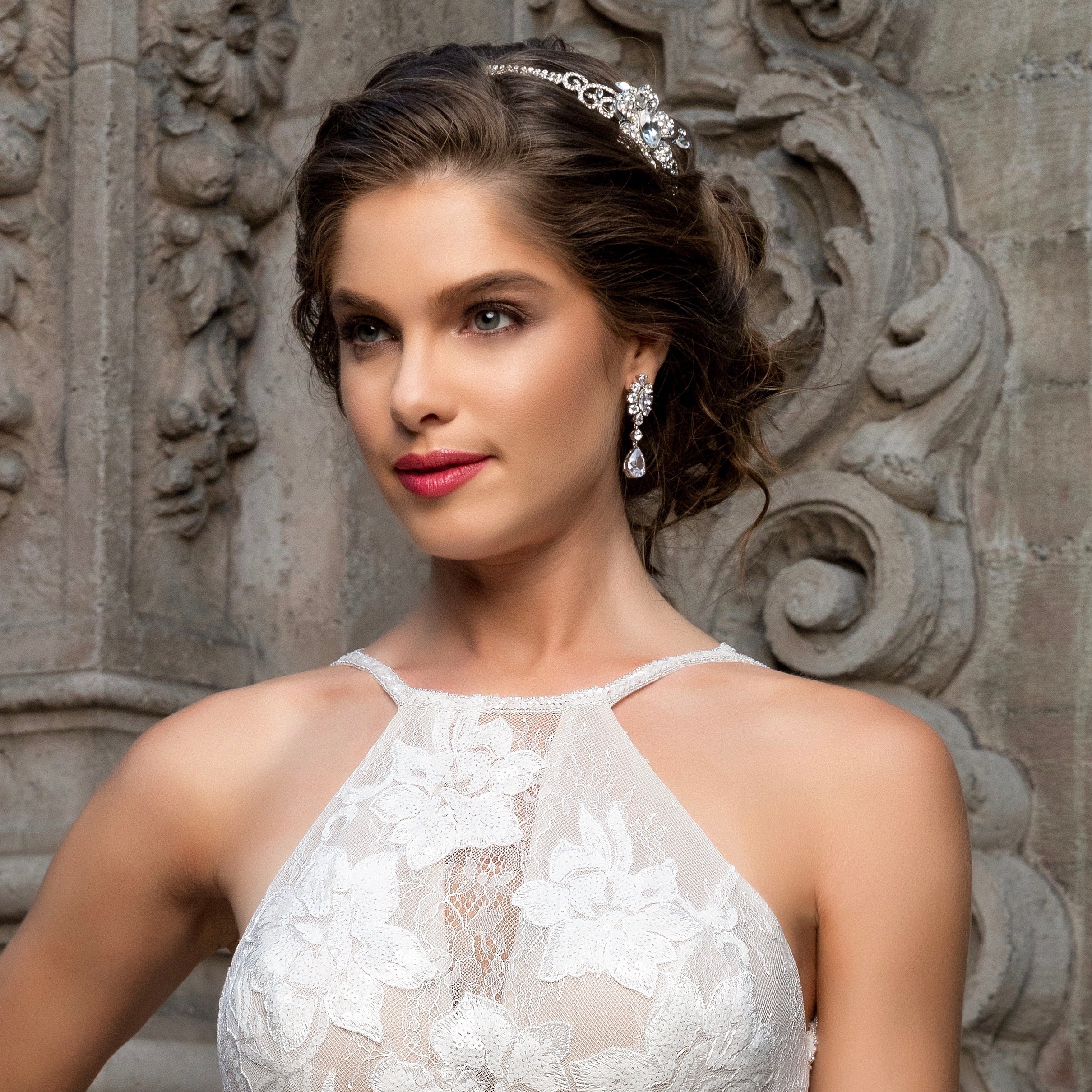 Alyse Cubic Zirconia Earrings on Bride Close-up.