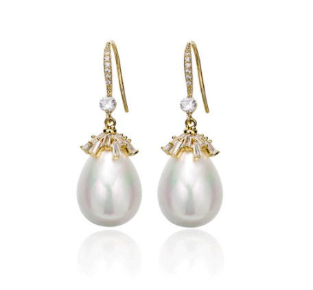 Ambrosia Pearl Dangle Earrings in Gold from Anna Bellagio