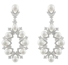 Bianca Pearl Hoop Statement Earrings | Anna Bellagio White Pearl and Cubic Zirconia on a n Oval Hoop Earring