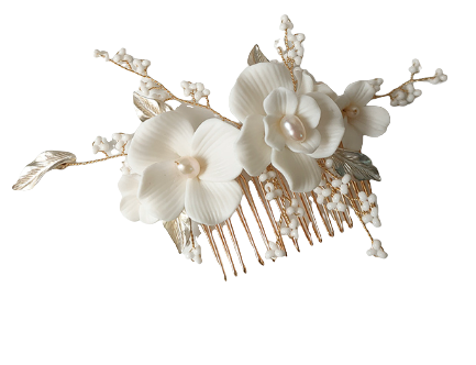 Bree Porcelain Floral Gold Hair Comb | Anna Bellagio