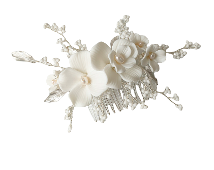 Bree Porcelain Floral Silver Hair Comb