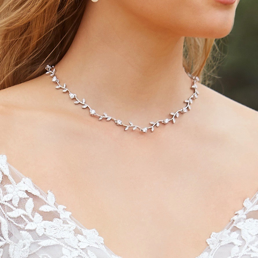 Camille Cubic Zirconia Necklace on a Model's neck