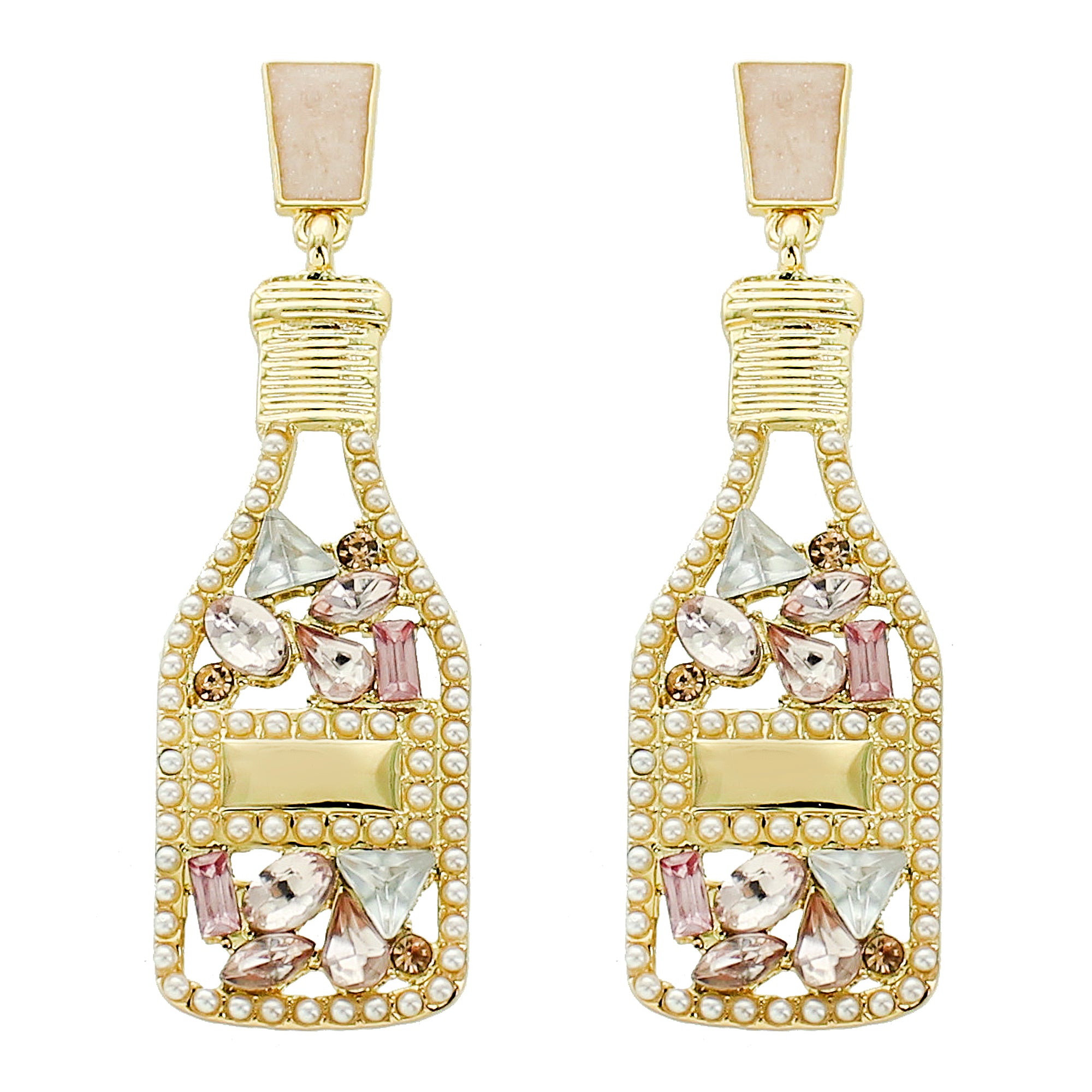 Cheers Pink Champagne Bottle Earrings