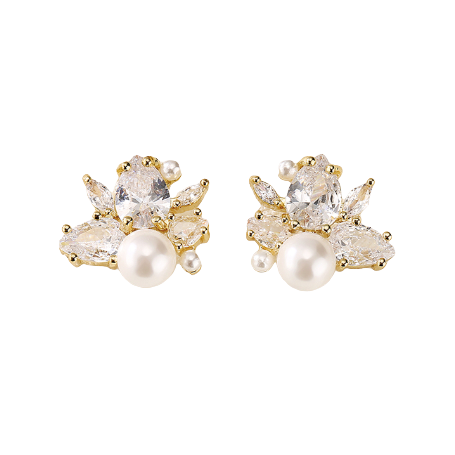 Ciara Gold Pearl and Crystal Stud Earrings