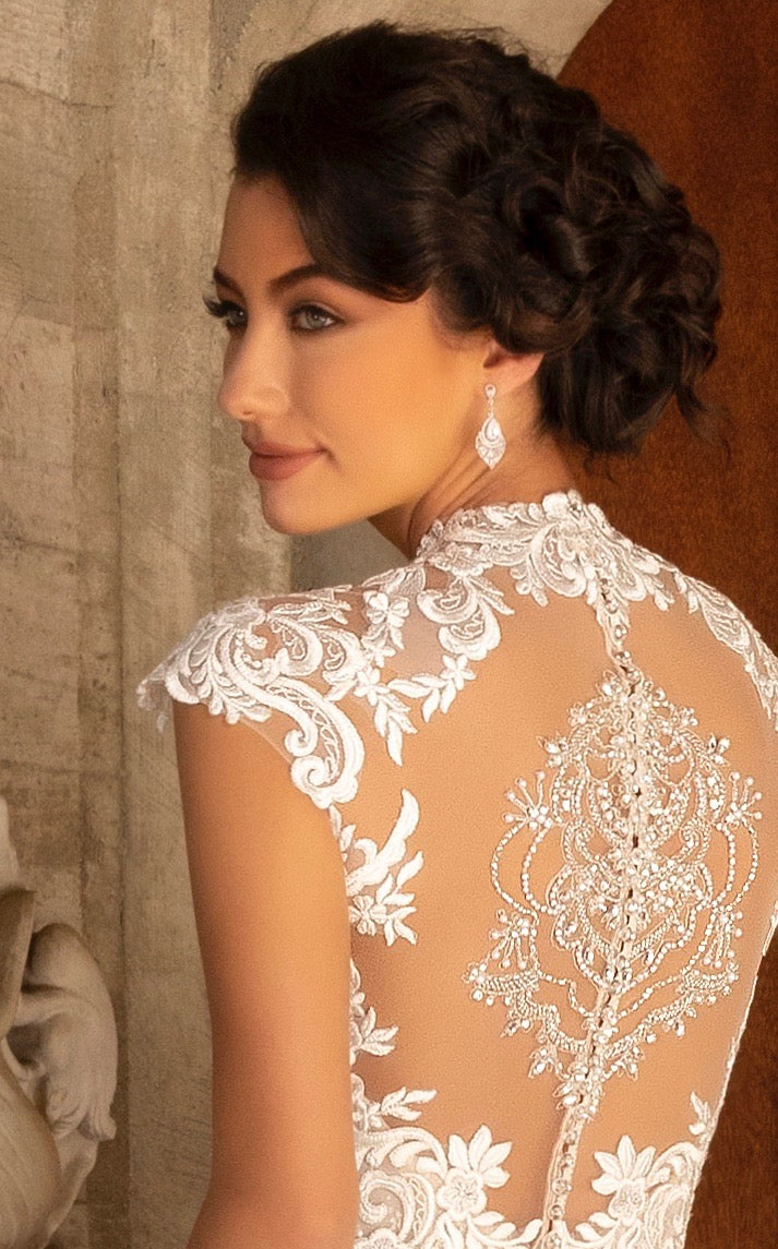 Margaux Vintage Inspired Dangle Earrings | Anna Bellagio Model Bride Image B