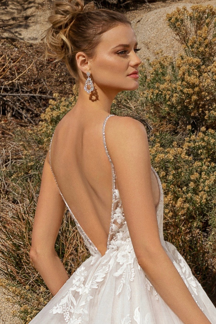 Peyton Floral Statement Earrings | Anna Bellagio Model wearing them with a Kitty Chen Bridal Gown in the Desert