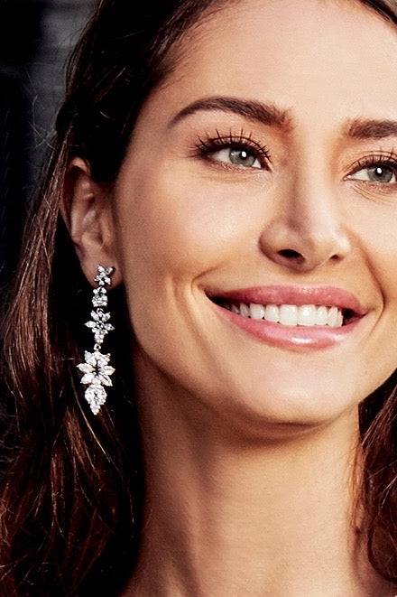 Arabella Floral Chandelier Earrings | Anna Bellagio Model Close-up