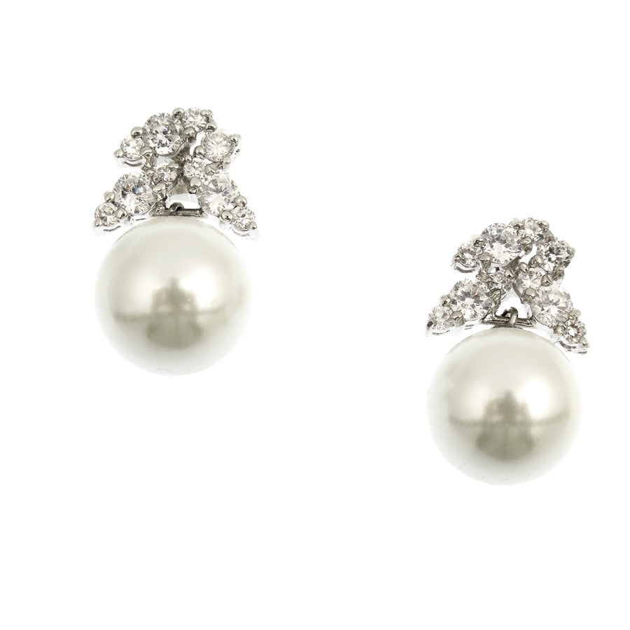 Camelia Floral Pearl and Crystal Drop Earrings | Anna Bellagio