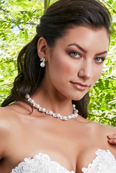Camelia Pearl Necklace and Earring Set | Anna Bellagio on Model