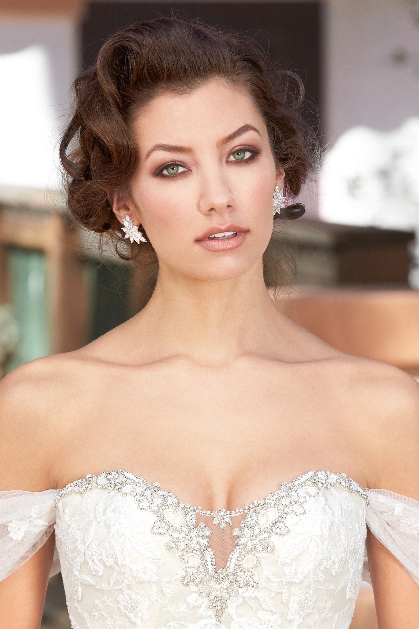 Cassandra Cluster Bridal Earrings on Model Close-up