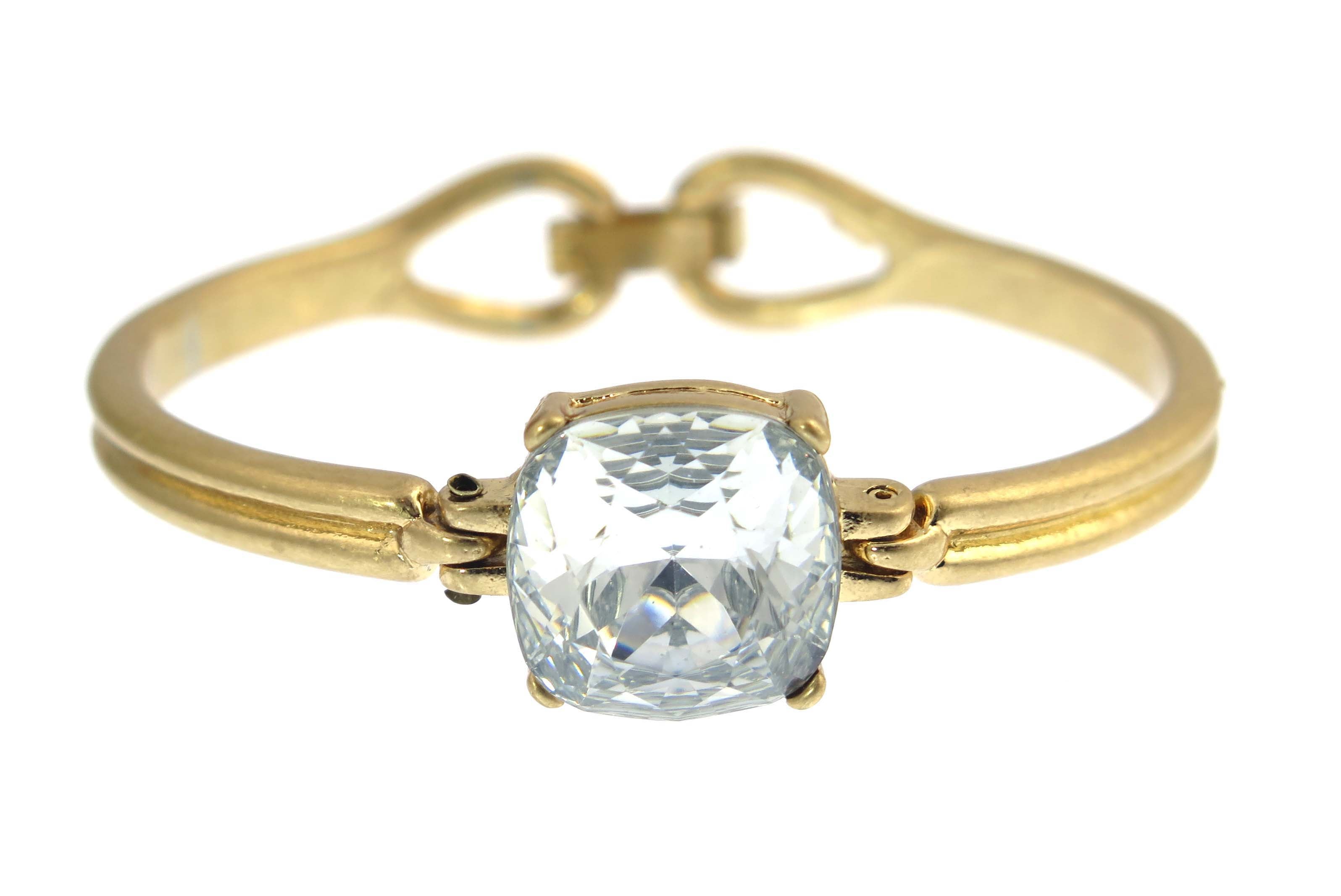 Aurora Borealis Cushion Cut Gold Bangle Bracelet