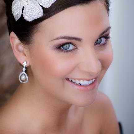 Donatella Freshwater Pearl and Crystal Earrings from Anna Bellagio Model Bride wearing them.