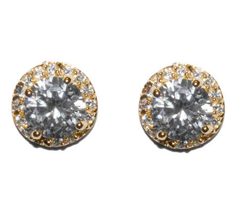 Halo Petite Gold Cubic Zirconia Stud Earrings