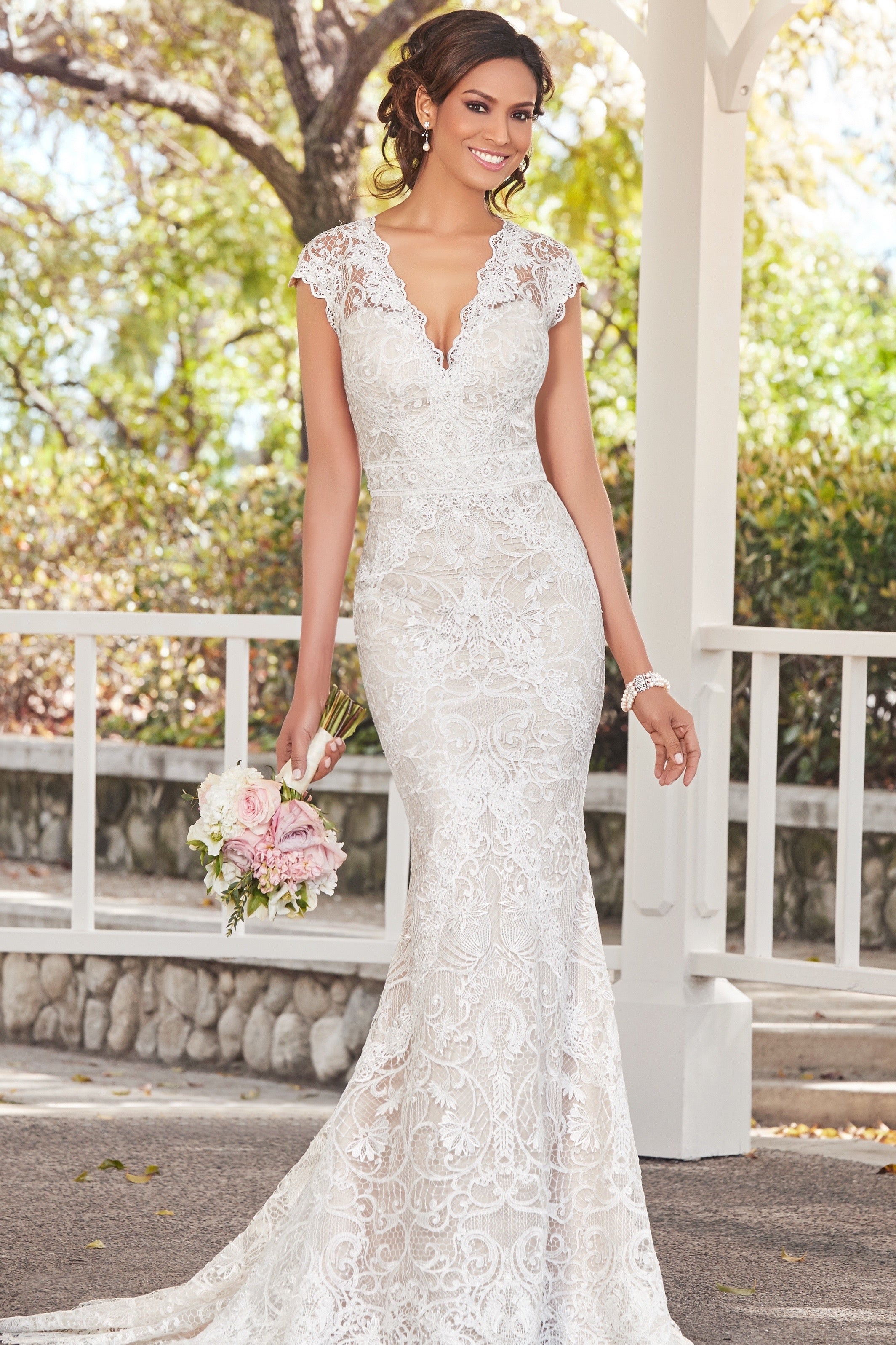 Eden Earrings on Model with Michelle Gown by Kitty Chen Couture