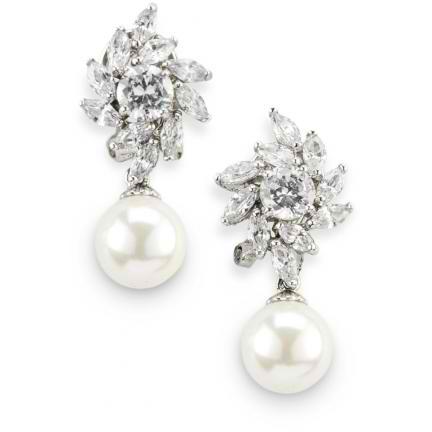 Elen Cubic Zirconia and Pearl Drop Earrings from Anna Bellagio