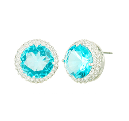 Jules Double Halo Aqua Crystal Stud Earrings