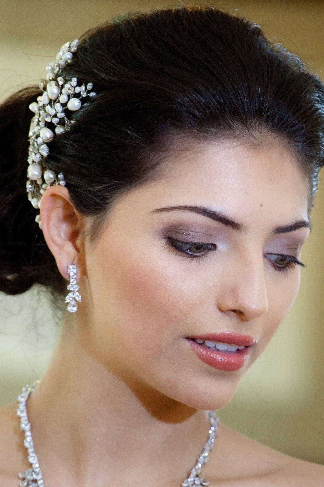 Leizia Cubic Zirconia Bridal Earrings on Raquel Model