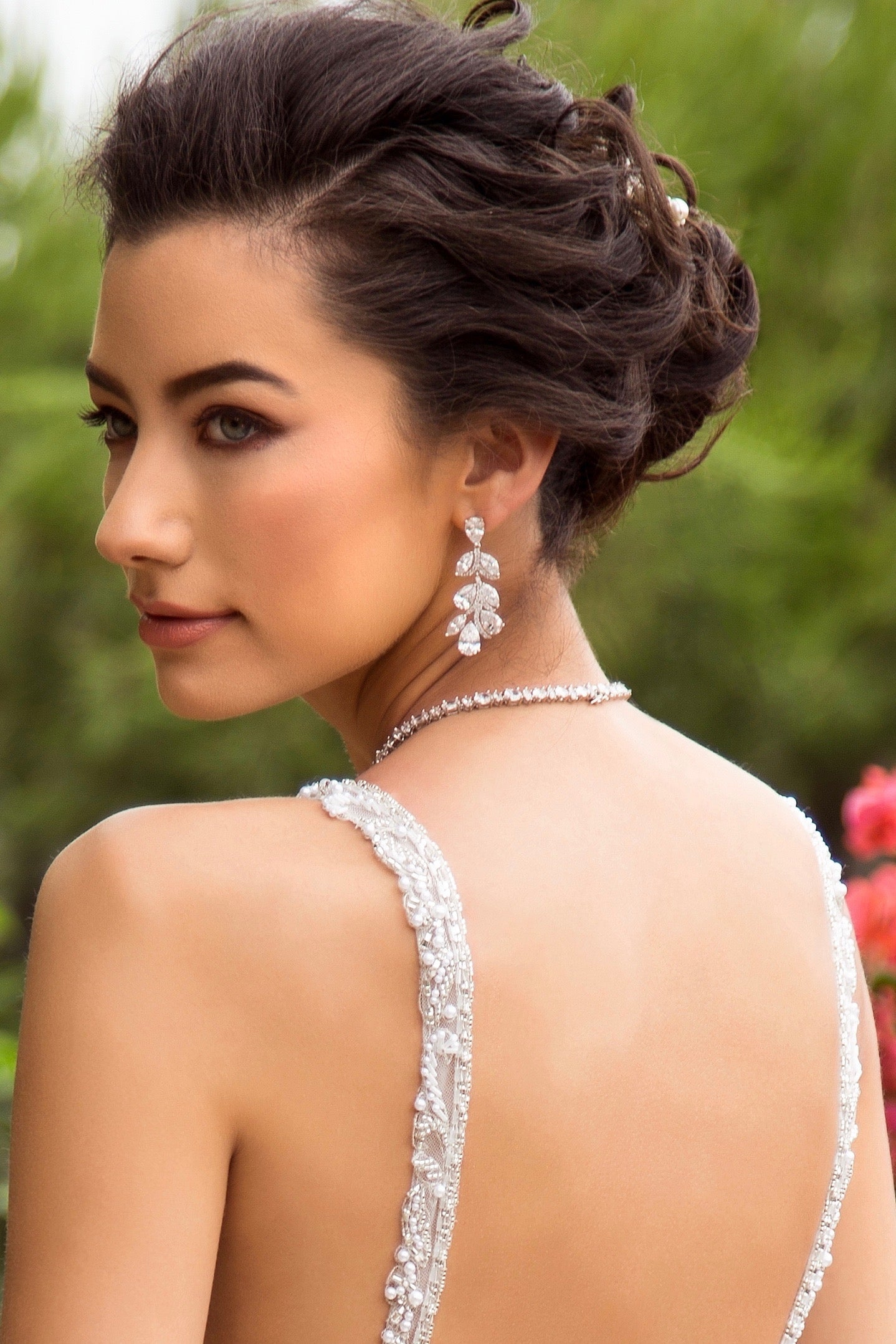 Sorrel Vine Inspired Statement Earring Close up on Model from Anna Bellagio