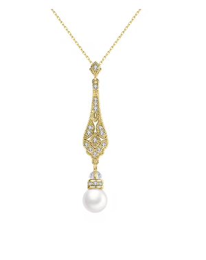 Geneva Vintge Inspire Pearl Pendant Necklace in Gold