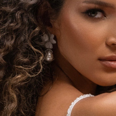 Giorgia Pearl Statement Earrings on a Beautiful Model