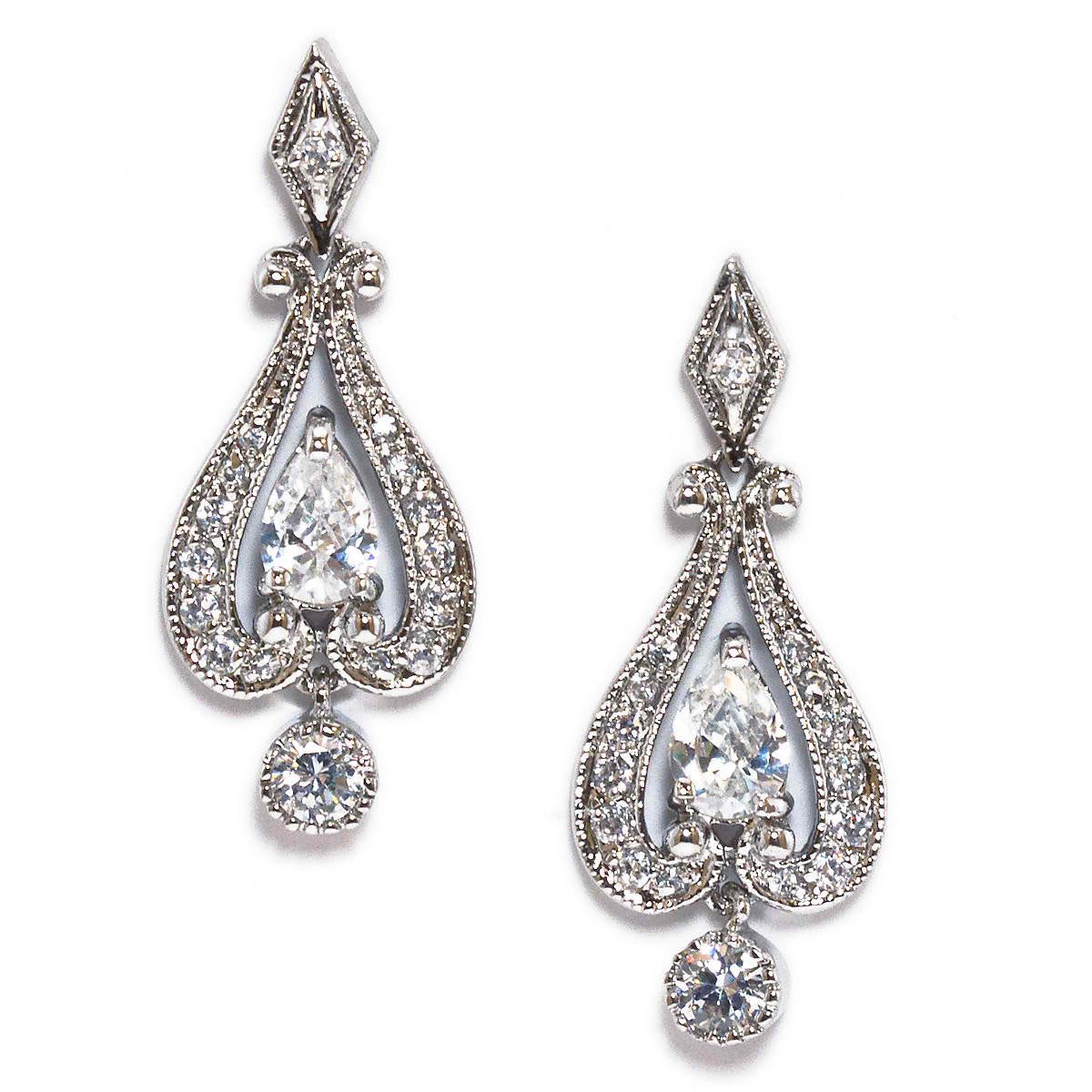 Lacy Vintage Romantic Cubic Zirconia Drop Earring