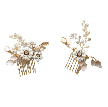 Bellamie Gold Floral Hair Comb Set | Anna Bellagio 