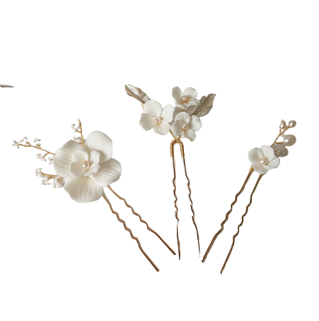 Bree Porcelain Floral Gold Hair Pins