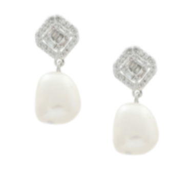 Emma Grace Freshwater Pearl Drop Earrings Baroque Pearls with Cubic Zirconia Crystals