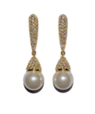 Jada Gold Pave' and Pearl Dangle Earrings
