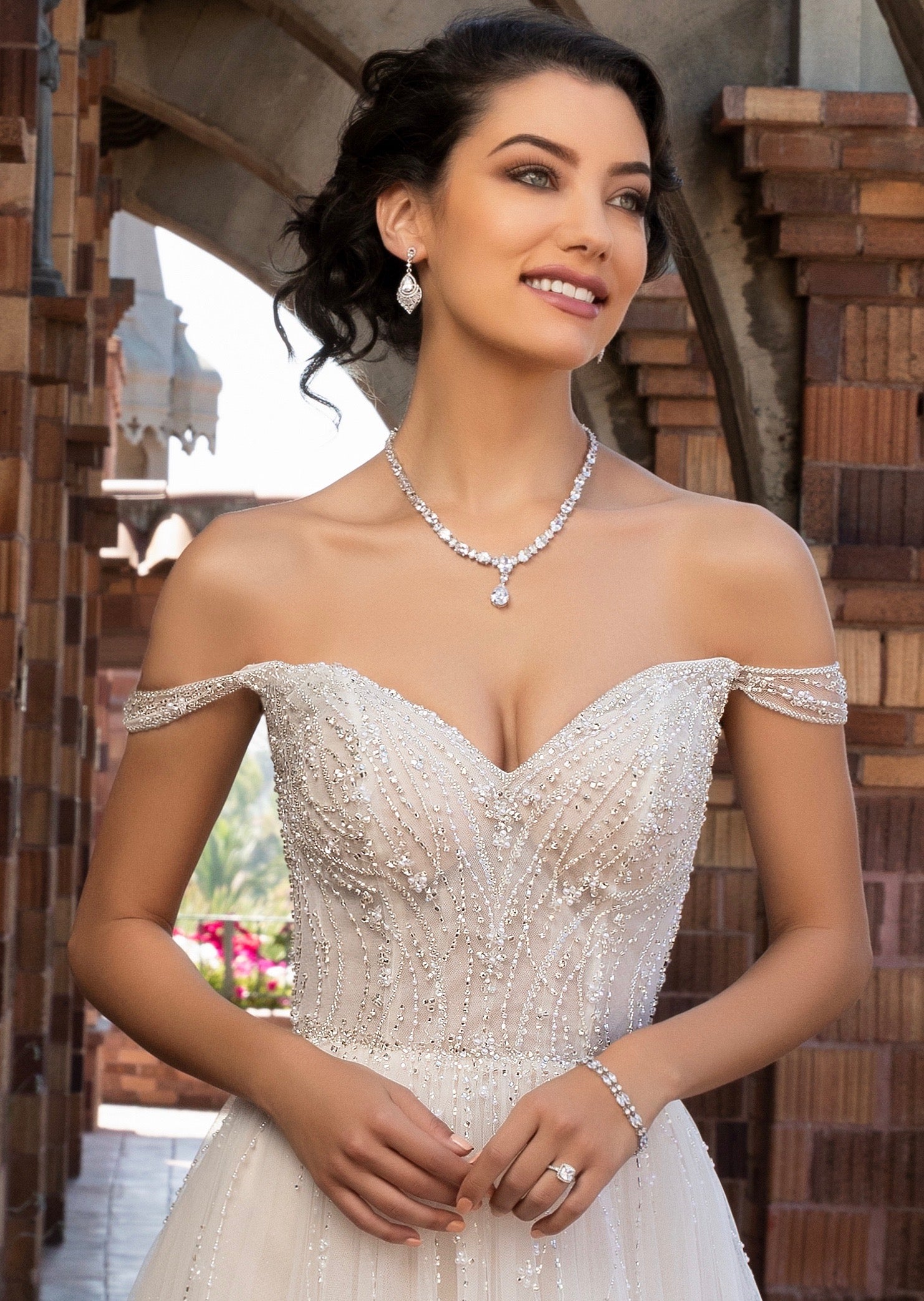 Margaux Vintage Inspired Dangle Earrings Model Image | Anna Bellagio 