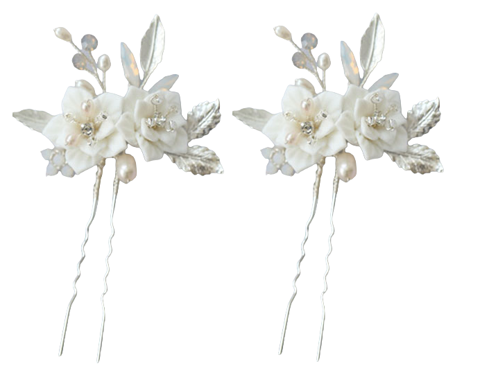 Narcisa Porcelain and Opal Crystal Hair Pin Set