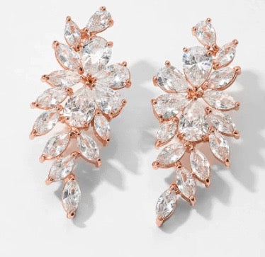Peony Floral Inspired Cubic Zirconia Bridal Earrings