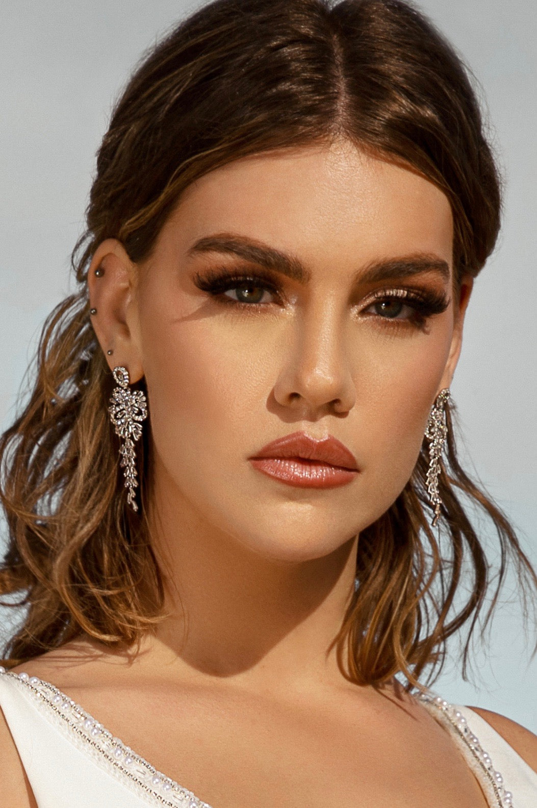 Trina Statement Earrings | Anna Bellagio Close-up on Model 