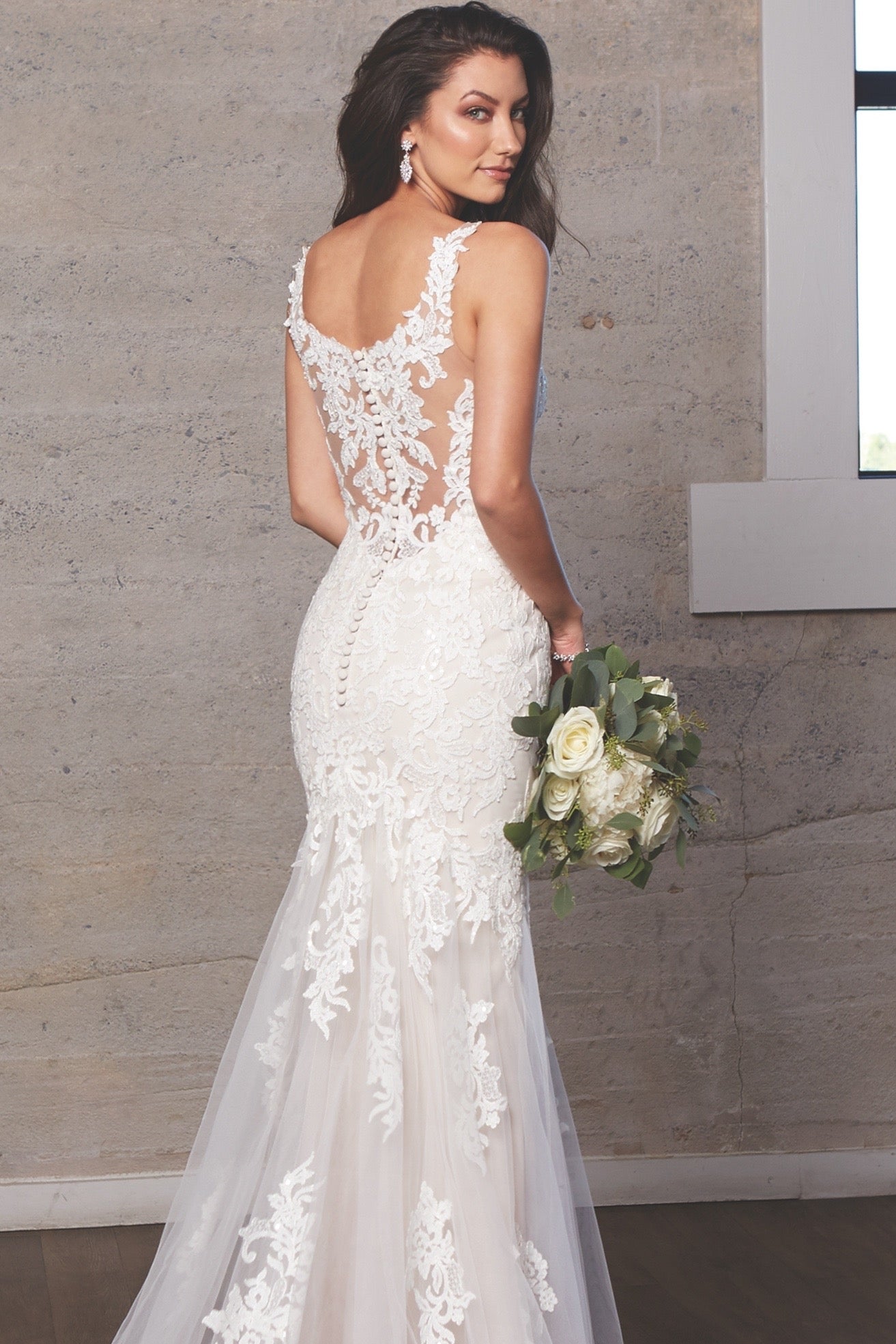 Annaliese Earrings | Anna Bellagio Bride wearing a Kitty Chen Bridal Gown