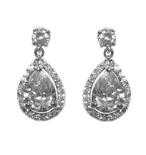 Betta Petite Classic Pear shaped Halo Drop Earrings from Anna Bellagio 