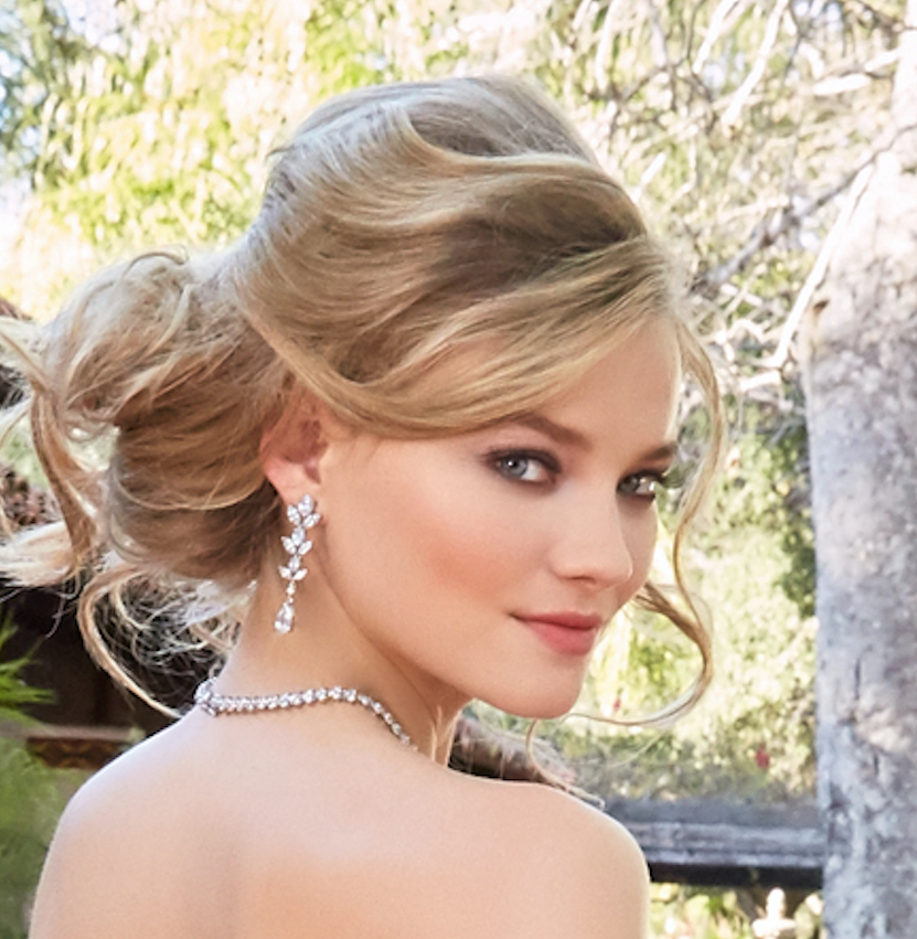 Cambria Floral Cubic Zirconia Earrings | Anna Bellagio  Model Image Close-up