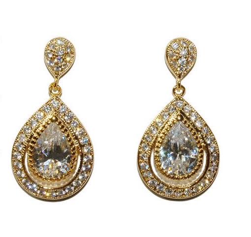 Cianna Gold Cubic Zirconia and Crystal Bridal Earrings