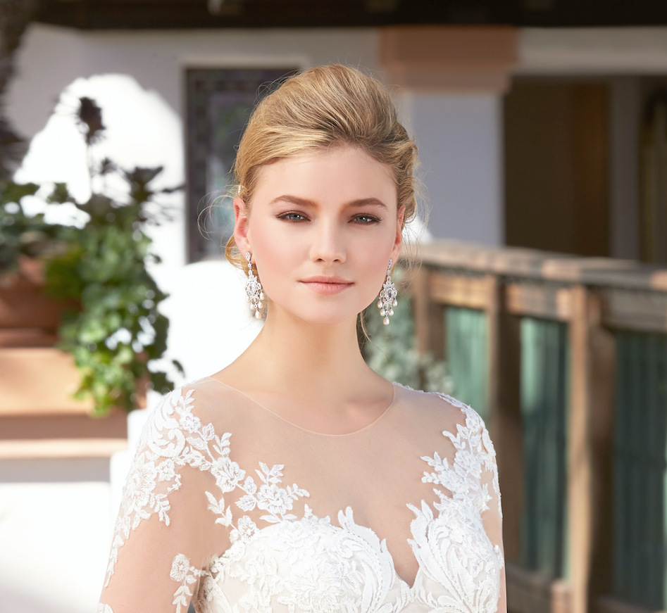 Eliana Freshwater Pearl Chandelier Bridal Earrings from Anna Bellagio worn by a beautiful model Bride.
