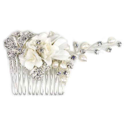 Elise Porcelain, Pearl and Crystal Hair Comb 