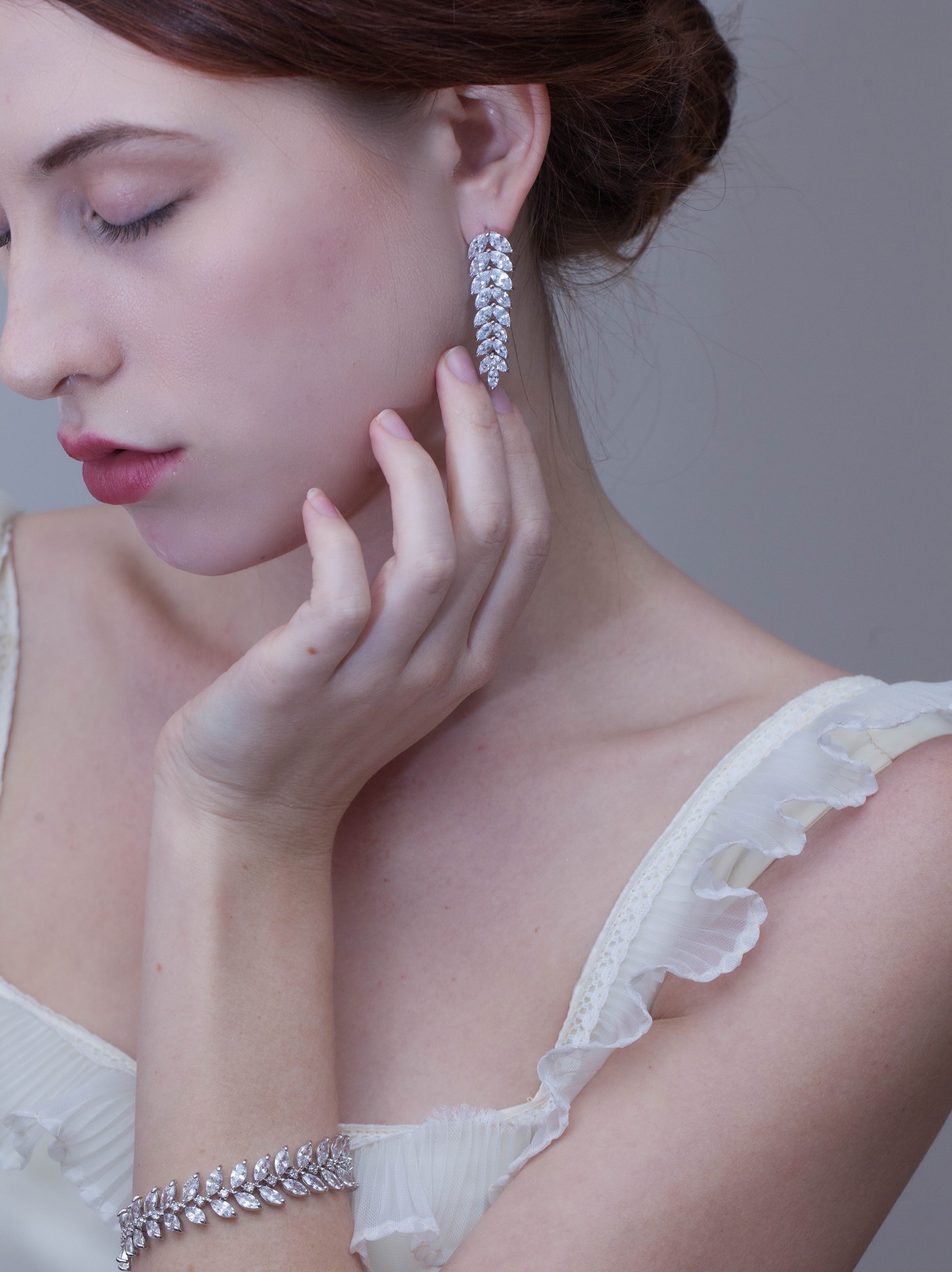 Laurel Leaf Inspired Crystal Dangel Earrings