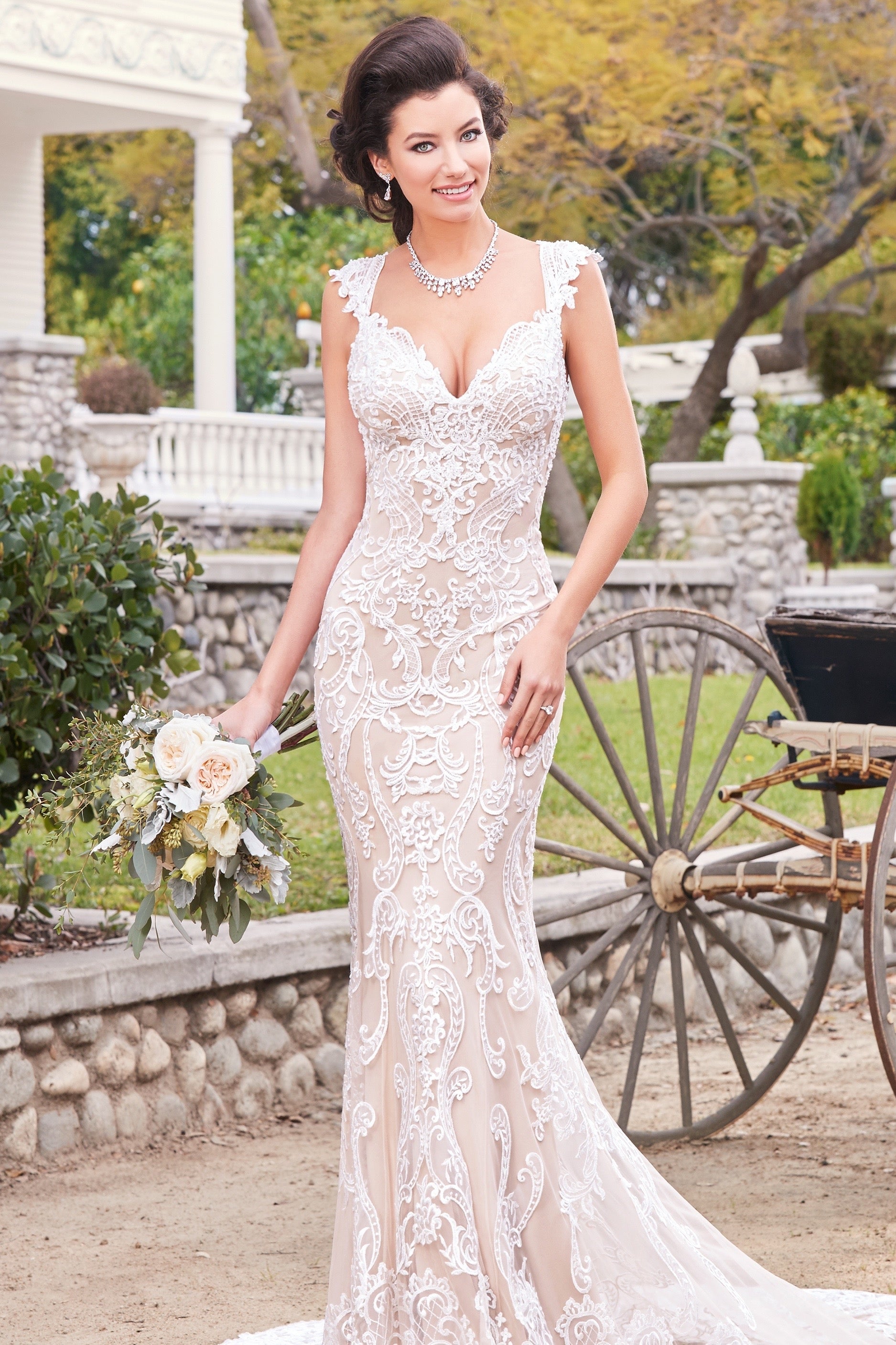 Leizia Necklace on Model wearing Paulina Gown by Kitty Chen Couture