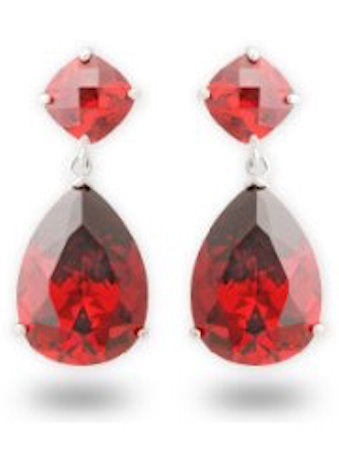 Ruby Red Pear Shaped Cubic Zirconia Drop Earrings 