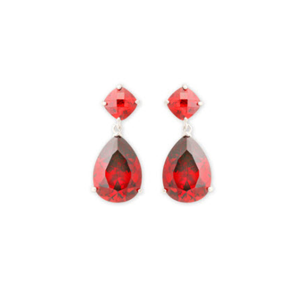 Ruby Red Pear Shaped Cubic Zirconia Drop Earrings 