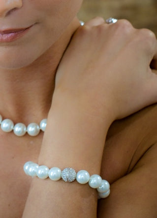 Sasha Pearl and Crystal Ball Clasp Bracelet